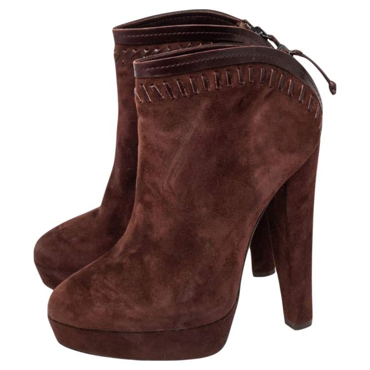 Pre Owned Jimmy Choo Burgundy Suede Back Zipper Ankle  Boots Size 37