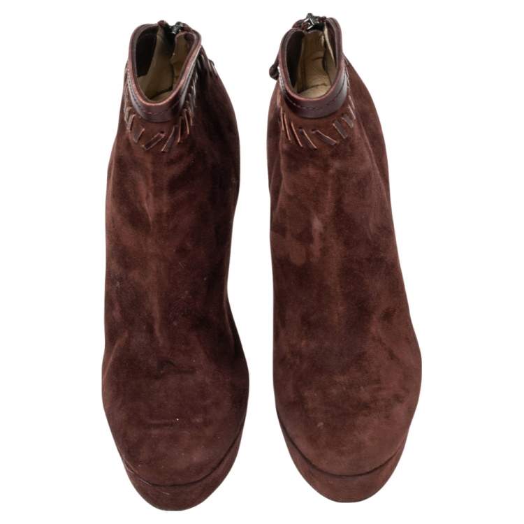 Pre Owned Jimmy Choo Burgundy Suede Back Zipper Ankle  Boots Size 37