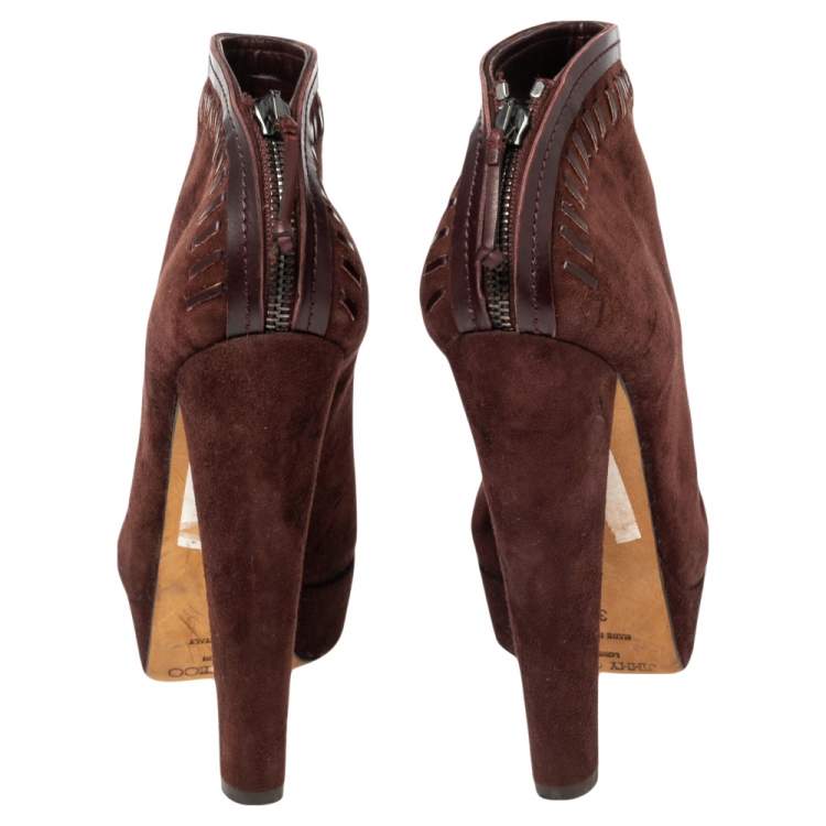 Pre Owned Jimmy Choo Burgundy Suede Back Zipper Ankle  Boots Size 37
