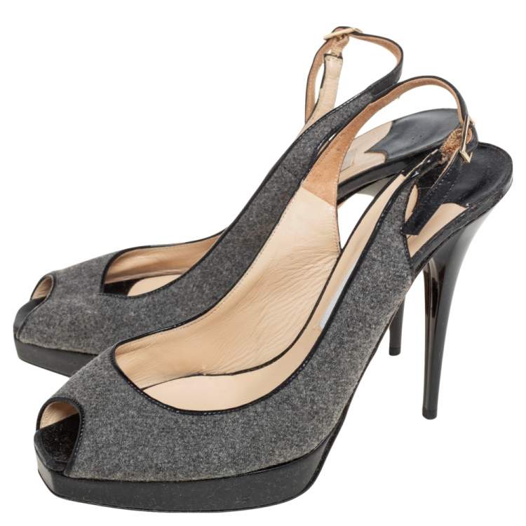 Pre Owned Jimmy Choo Grey Wool Blend Peep Toe Slingback Sandals Size 37