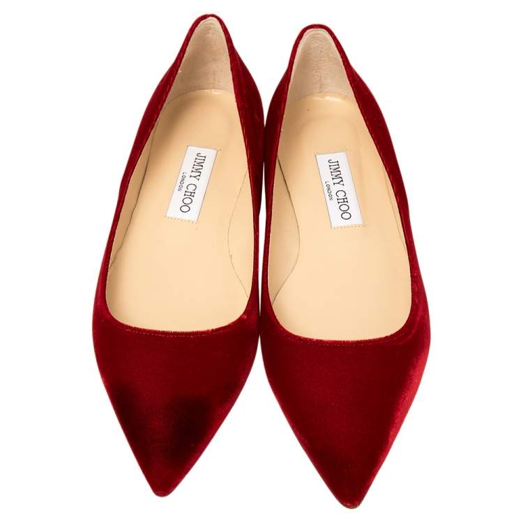 مملوكة مسبقًا Jimmy Choo Red Velvet  Ballet Flats Size 39
