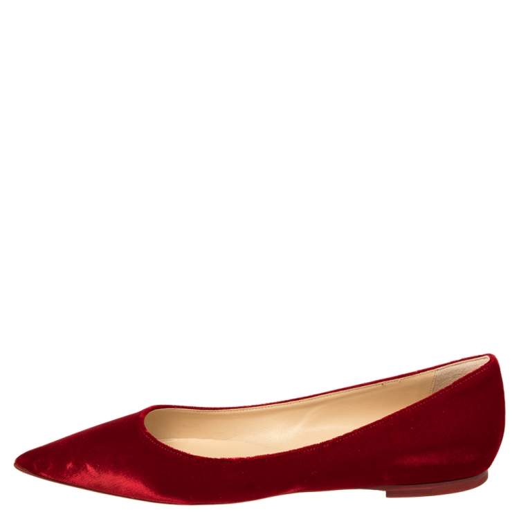 مملوكة مسبقًا Jimmy Choo Red Velvet  Ballet Flats Size 39