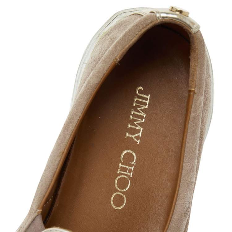 Pre Owned Jimmy Choo Gold Suede And Leather Slip on Sneakers Size 37