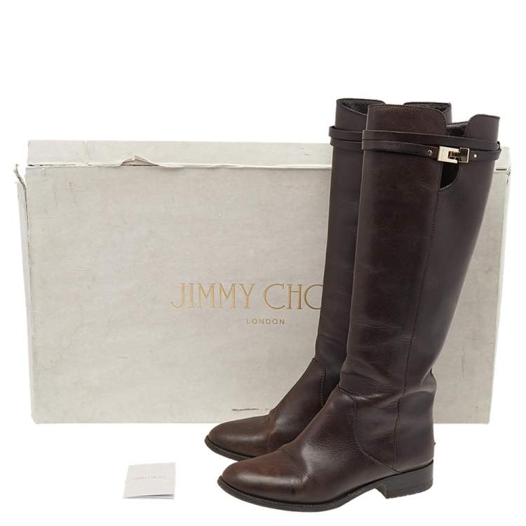 مملوكة مسبقًا Jimmy Choo Dark Brown Leather Knee Length Boots Size 37