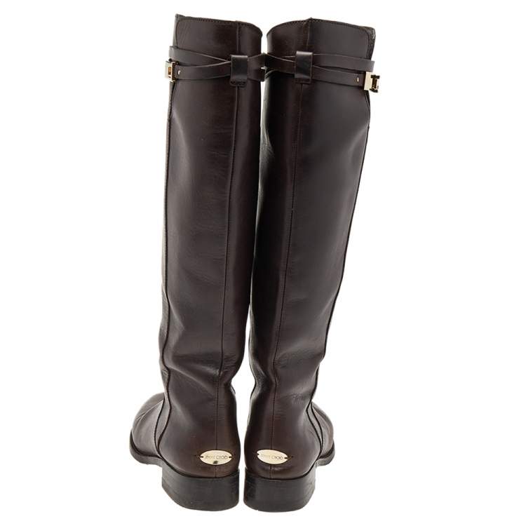 مملوكة مسبقًا Jimmy Choo Dark Brown Leather Knee Length Boots Size 37