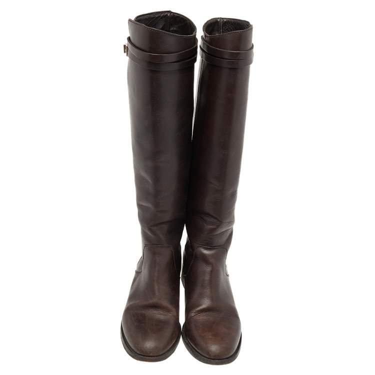 مملوكة مسبقًا Jimmy Choo Dark Brown Leather Knee Length Boots Size 37