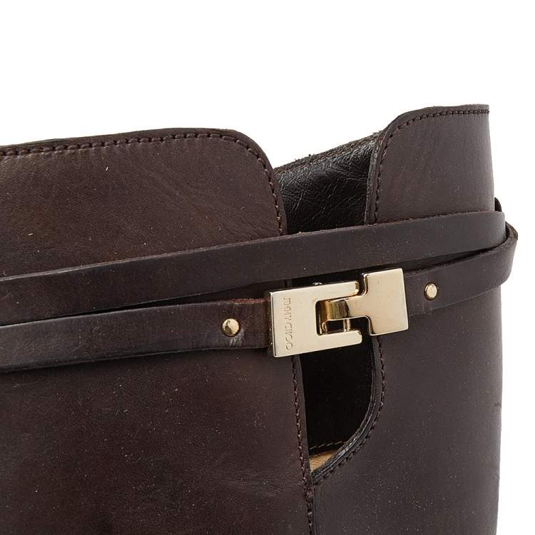 مملوكة مسبقًا Jimmy Choo Dark Brown Leather Knee Length Boots Size 37
