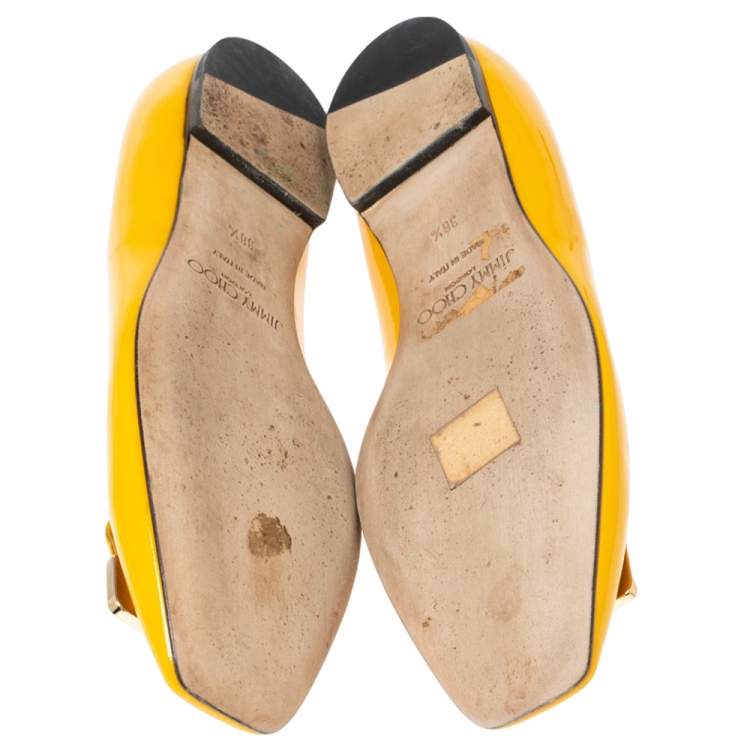 Pre Owned Jimmy Choo Mustard Patent Leather Harlow Ballet Flats Size 38.5