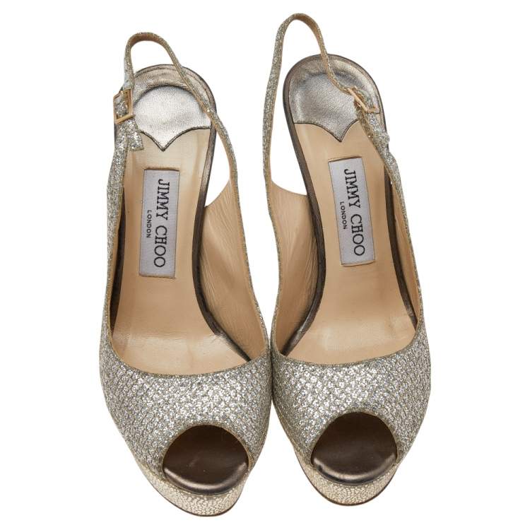 Pre Owned Jimmy Choo Glitter Slingback Sandals Size 38