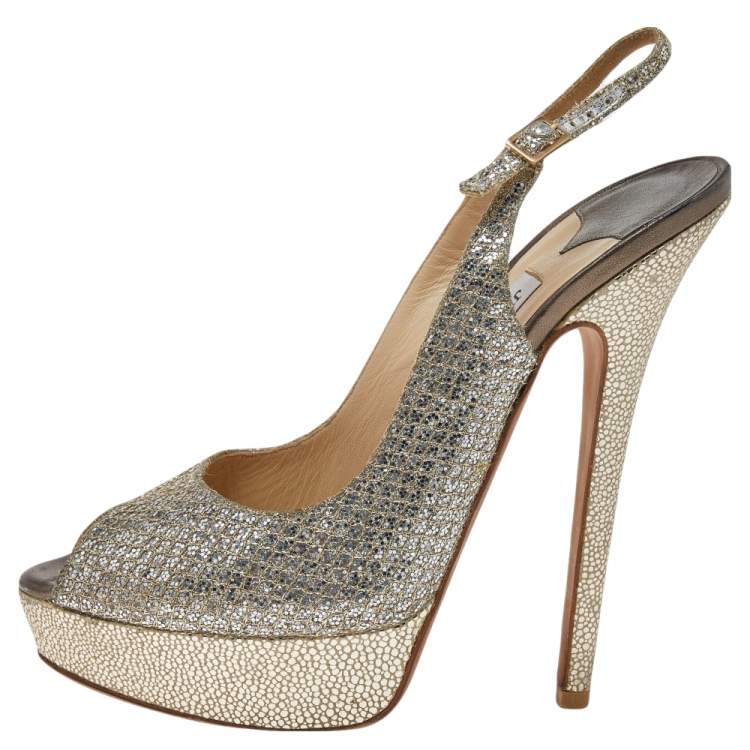 Jimmy Choo Saeda Sandals 100 Glitter Fabric Crystal Chain Ankle Strap Rose  Mix – voilà.id