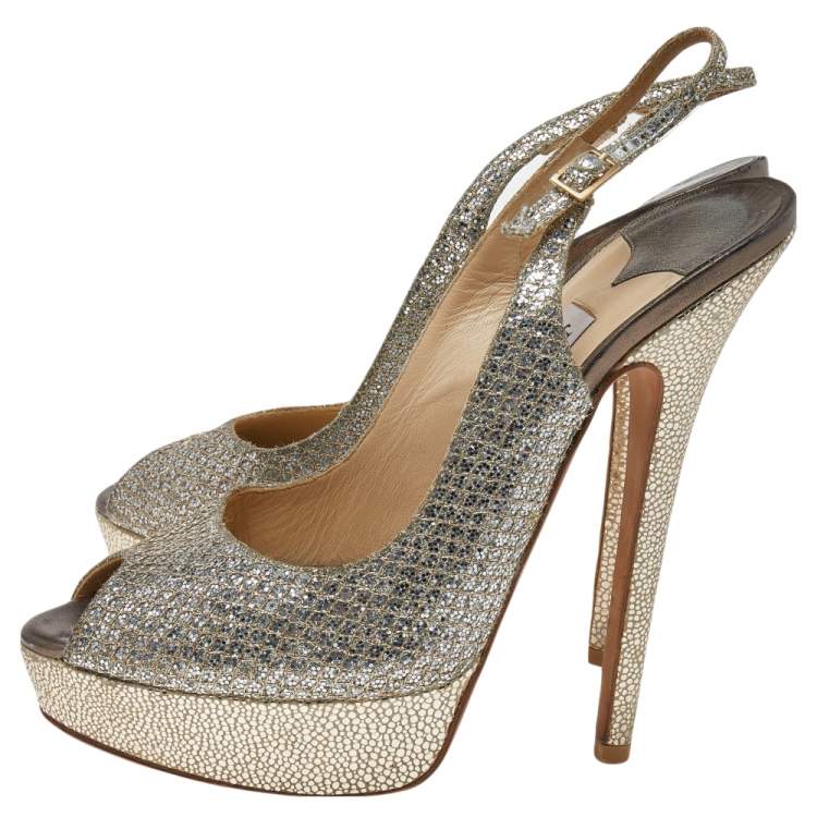 Pre Owned Jimmy Choo Glitter Slingback Sandals Size 38