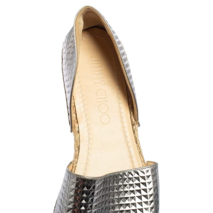 مملوكة مسبقًا Jimmy Choo Silver Textured Leather Dreya D'Orsay Espadrille Flats Size 40