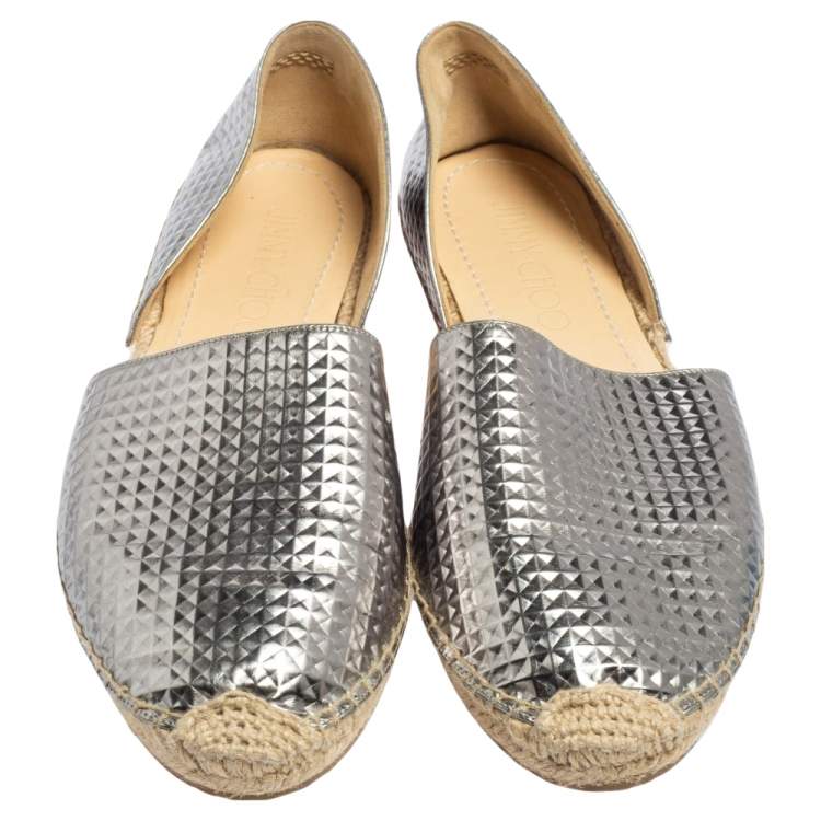 مملوكة مسبقًا Jimmy Choo Silver Textured Leather Dreya D'Orsay Espadrille Flats Size 40