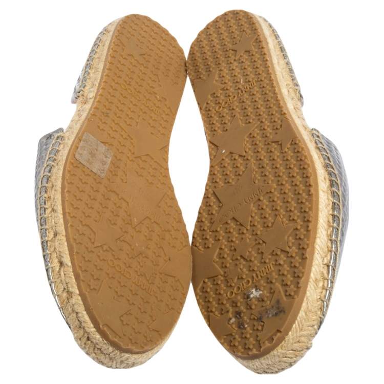 مملوكة مسبقًا Jimmy Choo Silver Textured Leather Dreya D'Orsay Espadrille Flats Size 40