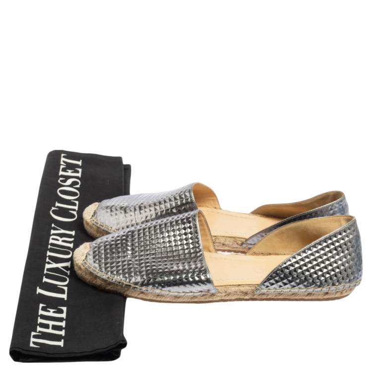 مملوكة مسبقًا Jimmy Choo Silver Textured Leather Dreya D'Orsay Espadrille Flats Size 40