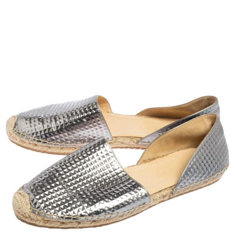 مملوكة مسبقًا Jimmy Choo Silver Textured Leather Dreya D'Orsay Espadrille Flats Size 40