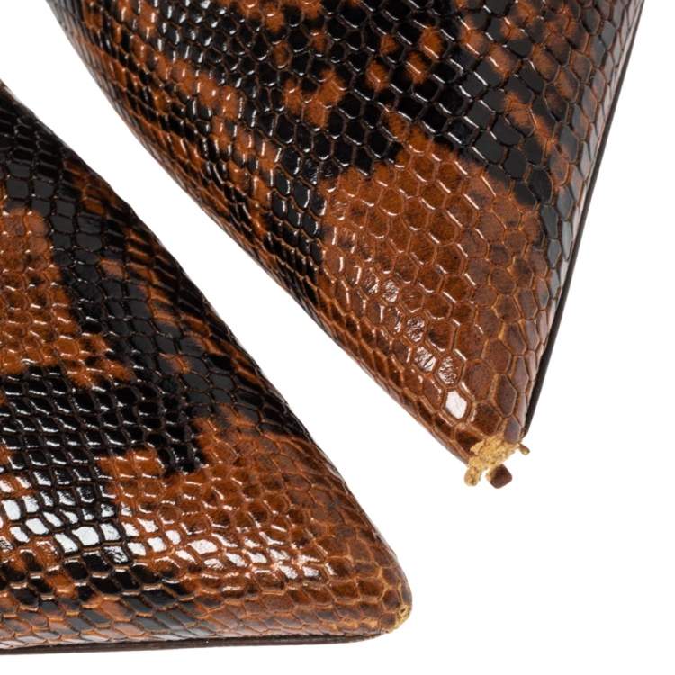 Pre Owned Jimmy Choo Brown Python Embossed Leather Pointed Toe Slingback Sandals Size 36
