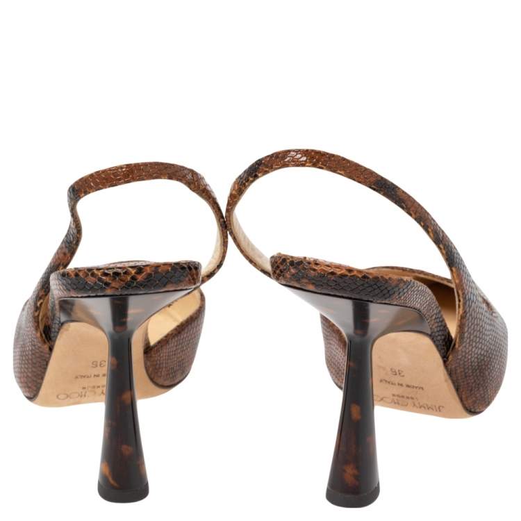 Pre Owned Jimmy Choo Brown Python Embossed Leather Pointed Toe Slingback Sandals Size 36