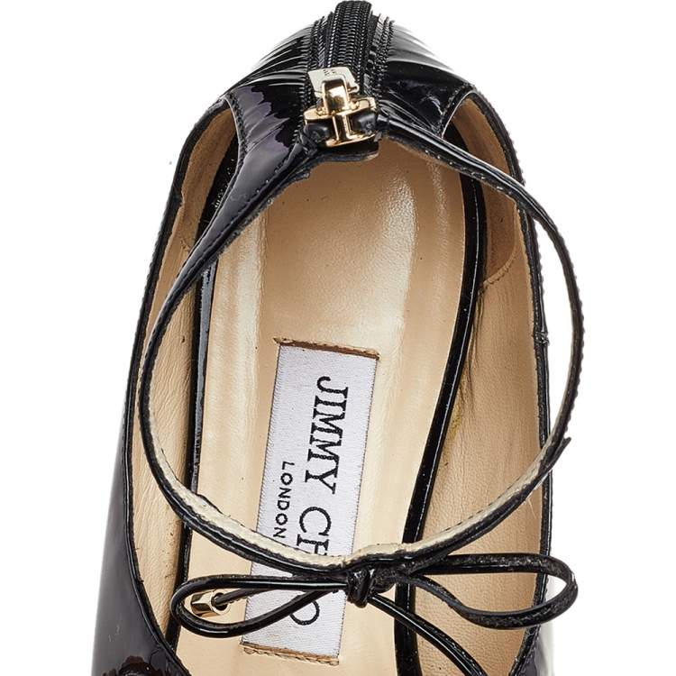 Pre Owned Jimmy Choo Black Patent Leather Sage Ballet Flats Size 37