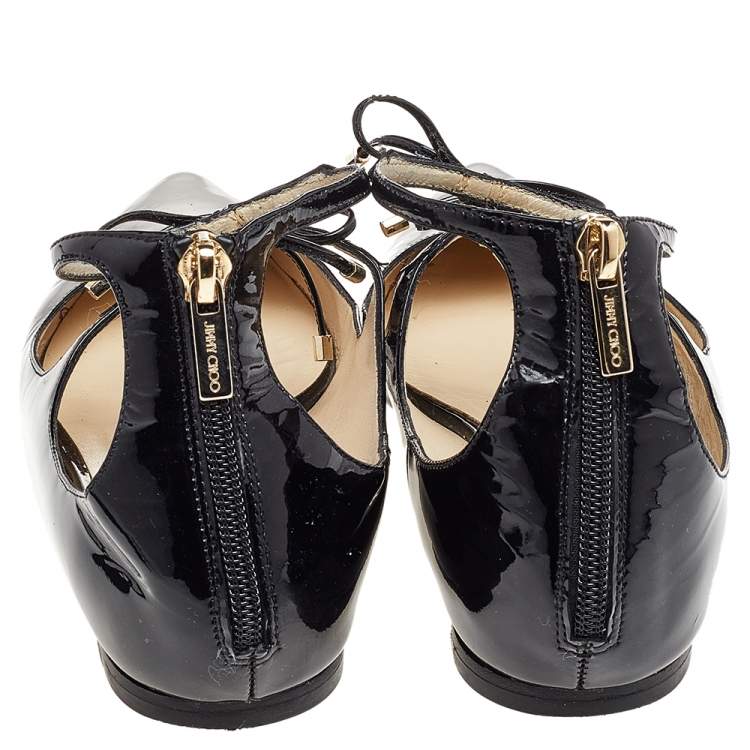 Pre Owned Jimmy Choo Black Patent Leather Sage Ballet Flats Size 37
