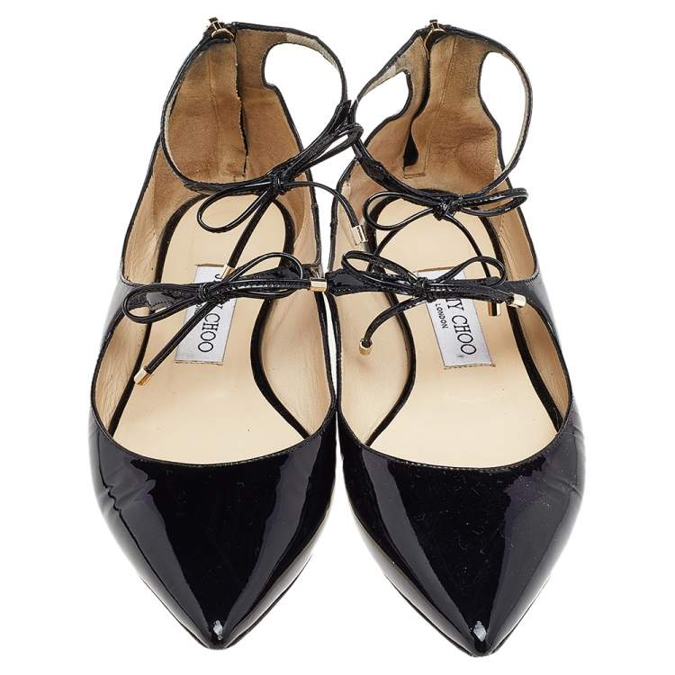 Pre Owned Jimmy Choo Black Patent Leather Sage Ballet Flats Size 37
