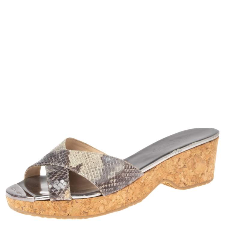 Jimmy Choo Grey Snakeskin Embossed Leather Panna Cork