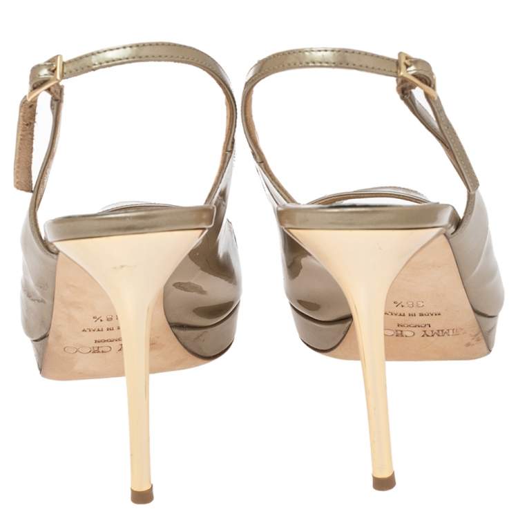Pre Owned Jimmy Choo Olive Patent Leather Nova Slingback Sandals Size 38.5