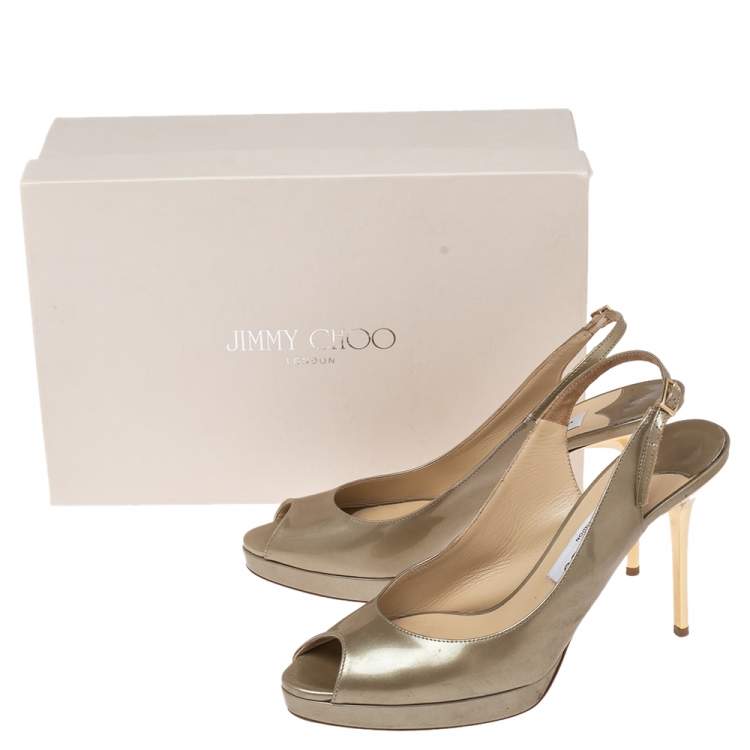 Pre Owned Jimmy Choo Olive Patent Leather Nova Slingback Sandals Size 38.5