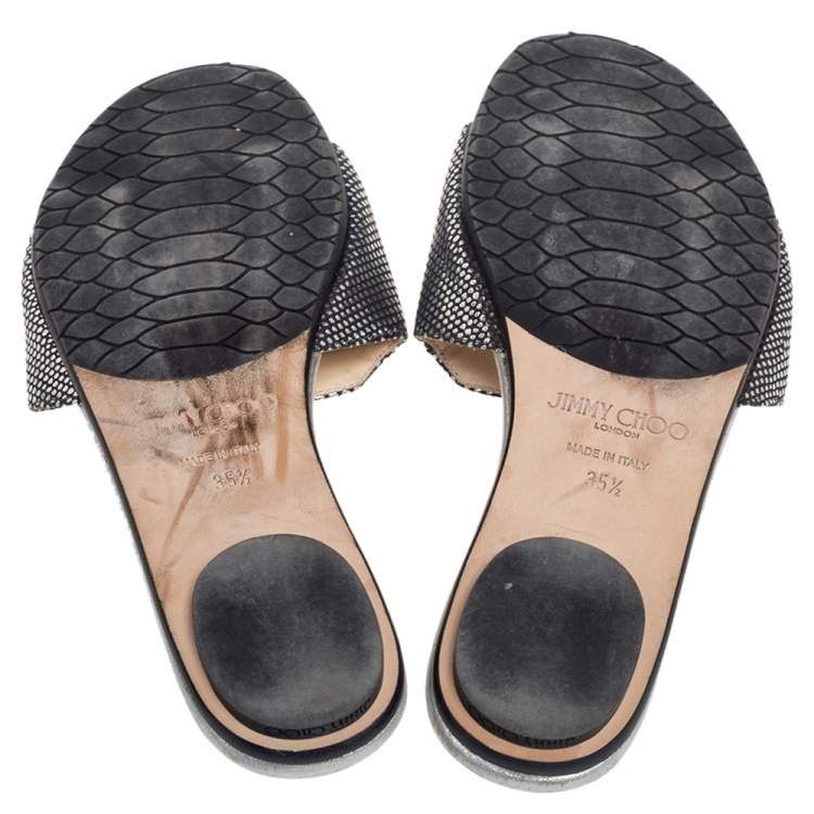 مملوكة مسبقًا Jimmy Choo Black/Silver Suede Nanda Slide Flats Size 35.5