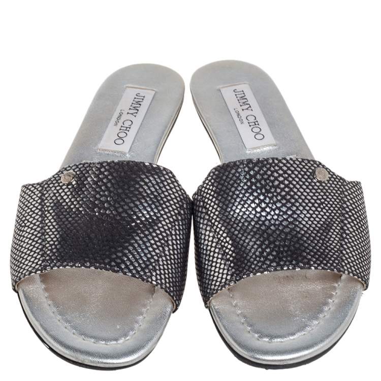 مملوكة مسبقًا Jimmy Choo Black/Silver Suede Nanda Slide Flats Size 35.5