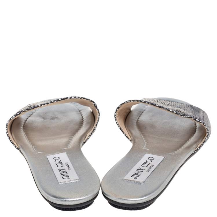 مملوكة مسبقًا Jimmy Choo Black/Silver Suede Nanda Slide Flats Size 35.5