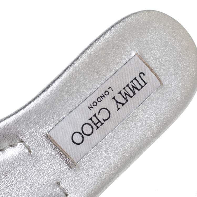 مملوكة مسبقًا Jimmy Choo Black/Silver Suede Nanda Slide Flats Size 35.5