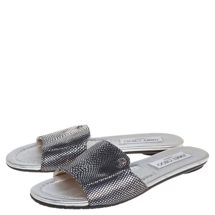 مملوكة مسبقًا Jimmy Choo Black/Silver Suede Nanda Slide Flats Size 35.5