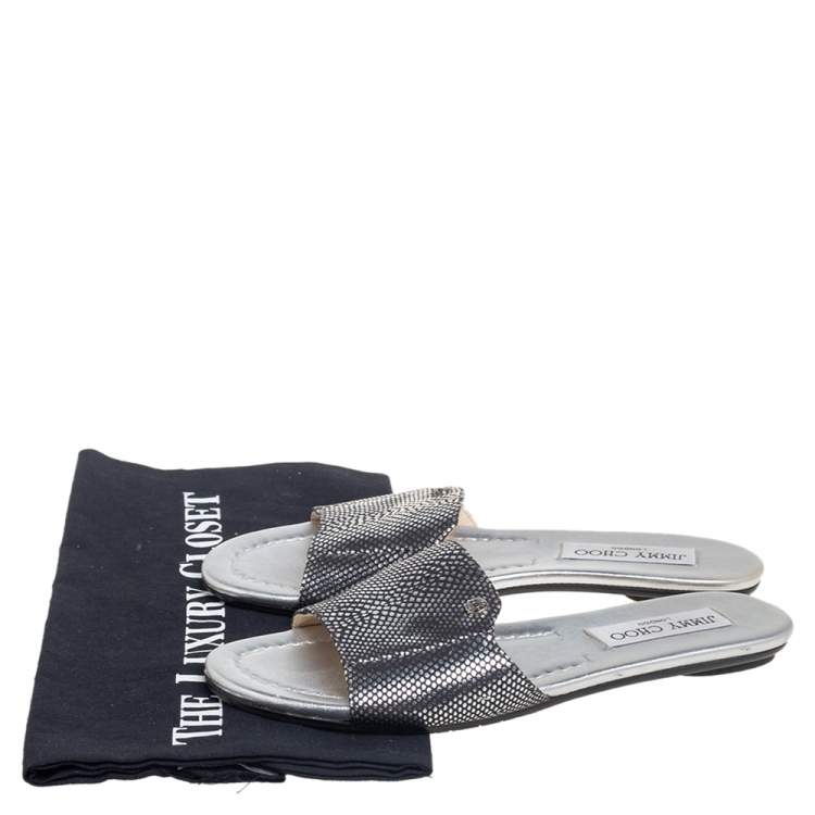 مملوكة مسبقًا Jimmy Choo Black/Silver Suede Nanda Slide Flats Size 35.5