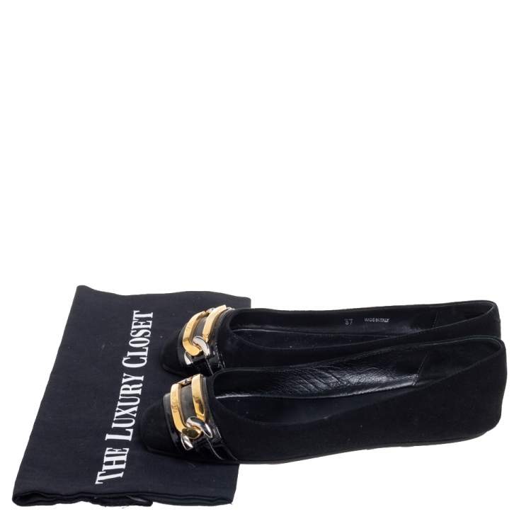 مملوكة مسبقًا Jimmy Choo Black Suede Morse Buckle Ballet Flats Size 37