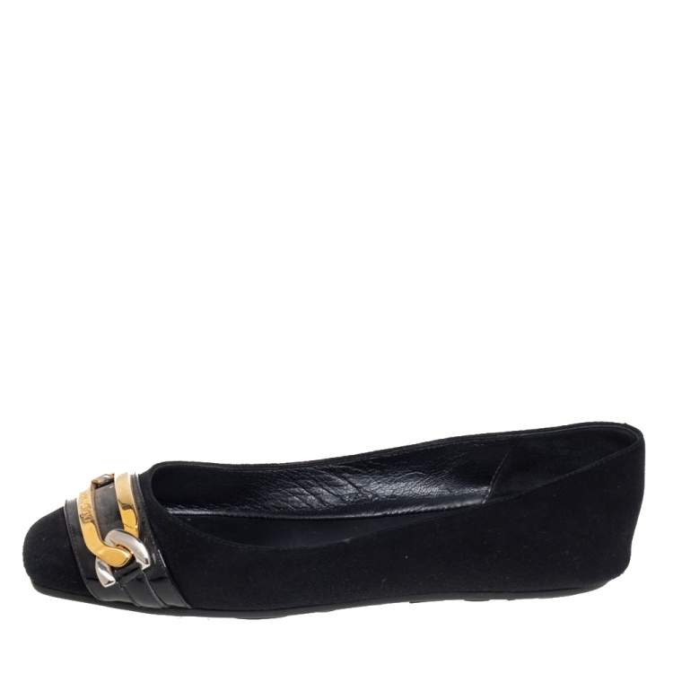 مملوكة مسبقًا Jimmy Choo Black Suede Morse Buckle Ballet Flats Size 37