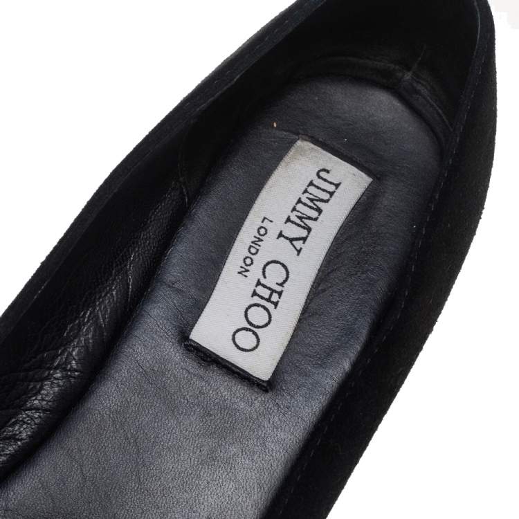 مملوكة مسبقًا Jimmy Choo Black Suede Morse Buckle Ballet Flats Size 37
