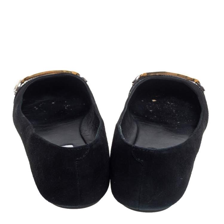 مملوكة مسبقًا Jimmy Choo Black Suede Morse Buckle Ballet Flats Size 37