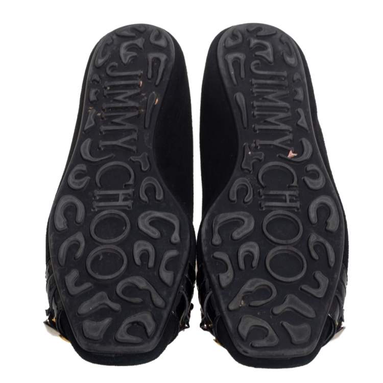 مملوكة مسبقًا Jimmy Choo Black Suede Morse Buckle Ballet Flats Size 37