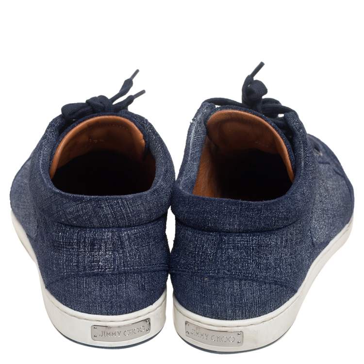 Pre Owned Jimmy Choo Blue Denim Lace Up Miami Sneakers Size 37.5