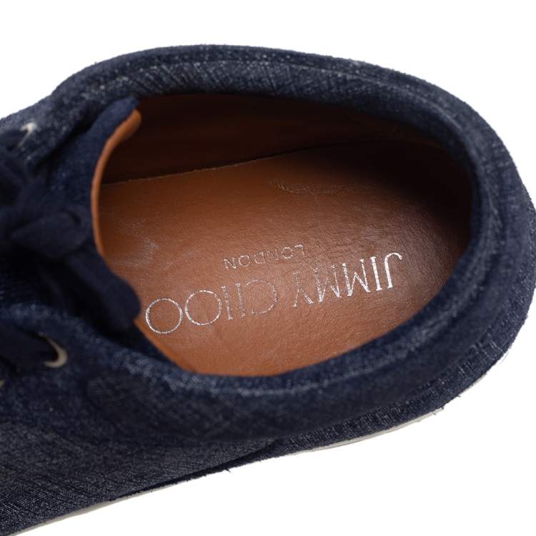 Pre Owned Jimmy Choo Blue Denim Lace Up Miami Sneakers Size 37.5