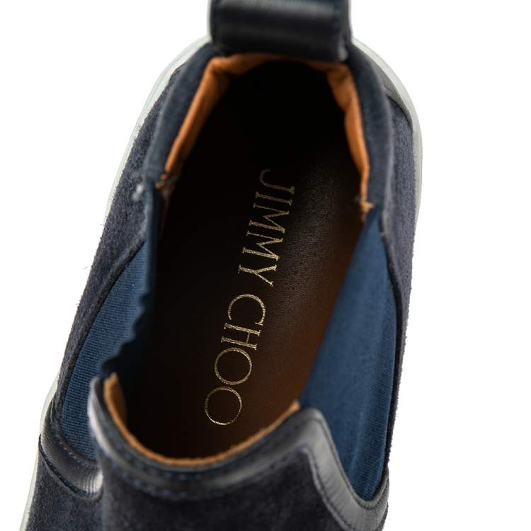Pre Owned Jimmy Choo Navy Blue Suede And Glitter High Top Sneakers Size 38