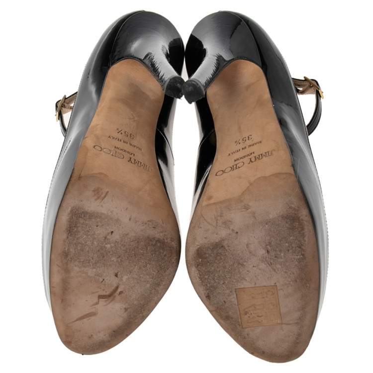 Pre Owned Jimmy Choo Black/Nude Patent and Leather Siskin Pumps Size 35.5
