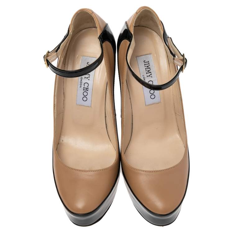 Pre Owned Jimmy Choo Black/Nude Patent and Leather Siskin Pumps Size 35.5
