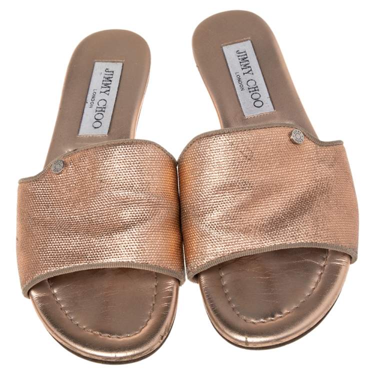 Pre Owned Jimmy Choo Rose Gold Leather Nanda Flats Size 35