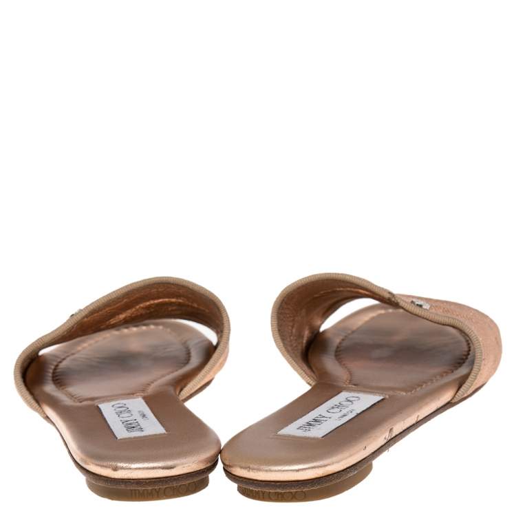 Pre Owned Jimmy Choo Rose Gold Leather Nanda Flats Size 35