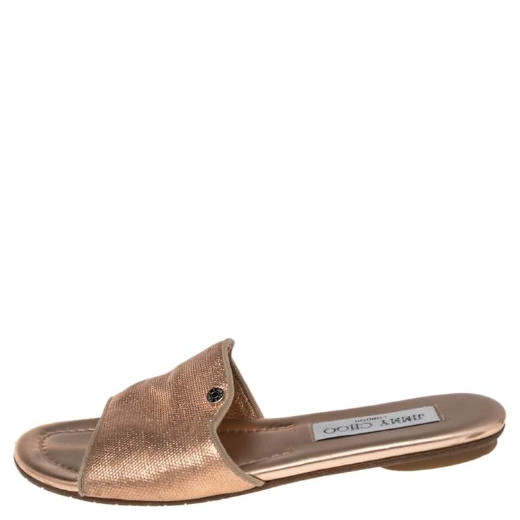 Pre Owned Jimmy Choo Rose Gold Leather Nanda Flats Size 35