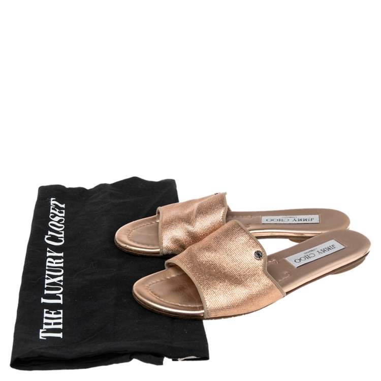 Pre Owned Jimmy Choo Rose Gold Leather Nanda Flats Size 35