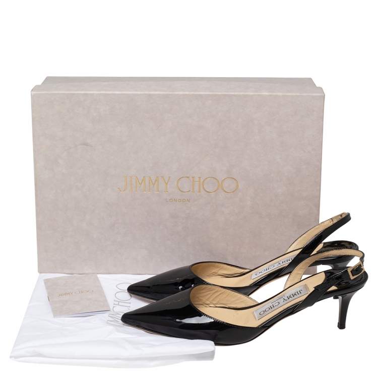 Pre Owned Jimmy Choo Black Patent Leather Tilly Slingback Sandals Size 34