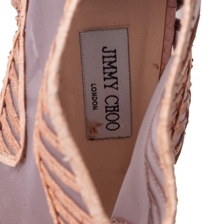 Pre Owned Jimmy Choo Beige Python Embossed Leather And Mesh Ankle Boots Size 41